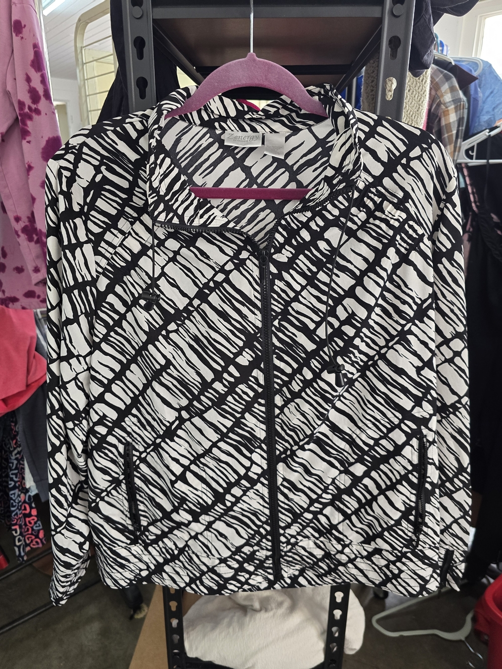 Zip-Front Black & White Patterned Jacket
